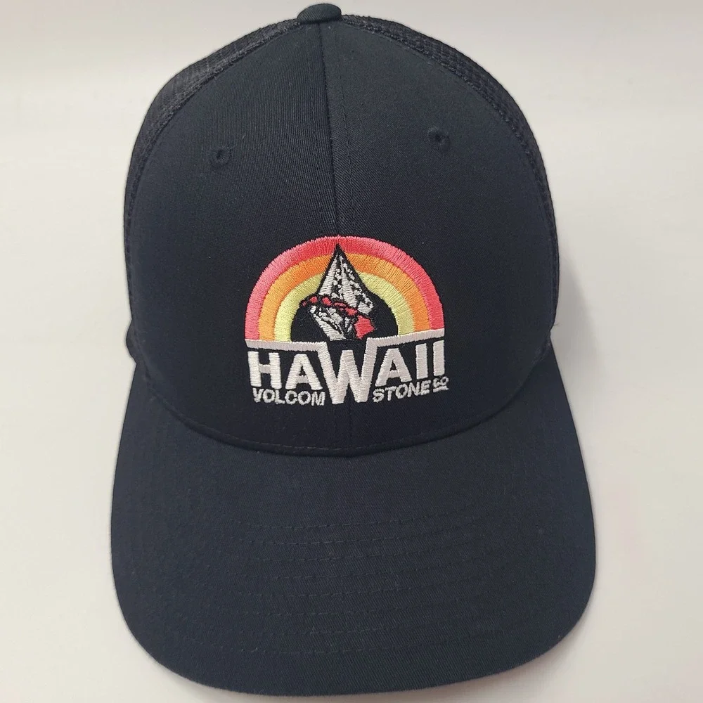 Volcom Hat Fitted One Size Trucker Mesh Black Hawaii Stone Rainbow Surf Skate